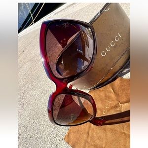 GUCCI Oversized Wrap Sunglasses Women Dark Red w/case